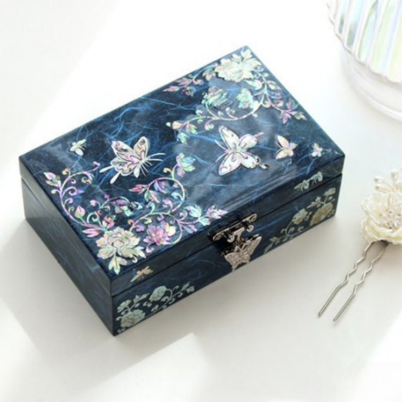 Mother-of-Pearl Hanji Peony & Butterfly Jewelry Box 16cm