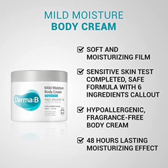 Derma B Mild Moisture Body Cream 430ml.