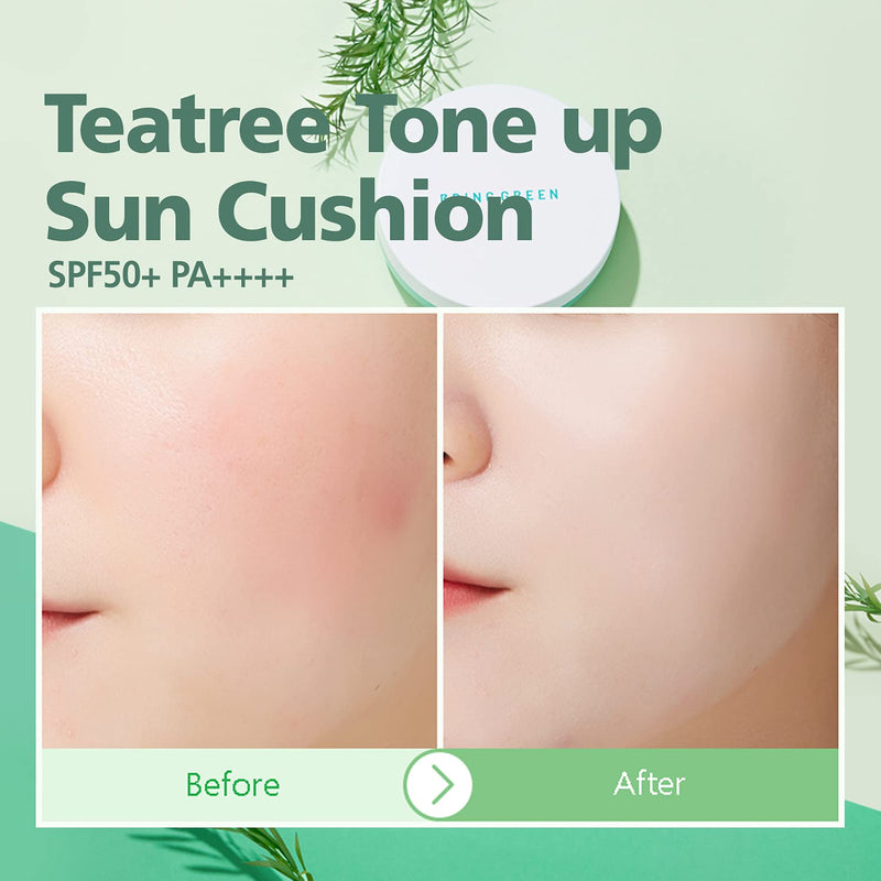 BRING GREEN Tea Tree Cica Tone Up Sun Cushion 15g SPF50+PA++++.