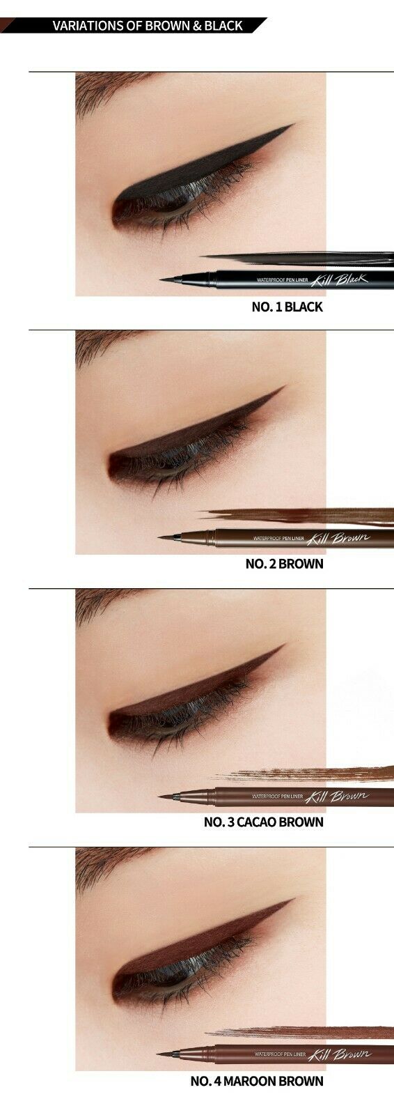 Black, Brown, Cacao brown, Maroon brown, Variations colors