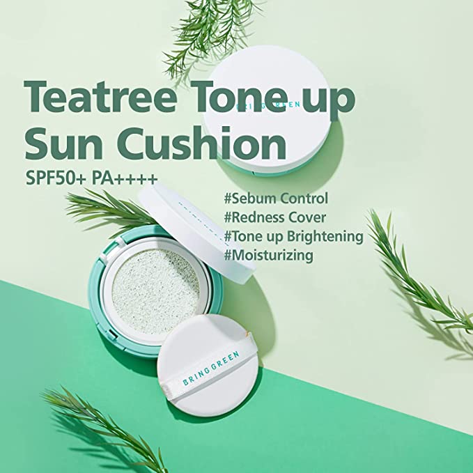 BRING GREEN Tea Tree Cica Tone Up Sun Cushion 15g SPF50+PA++++.