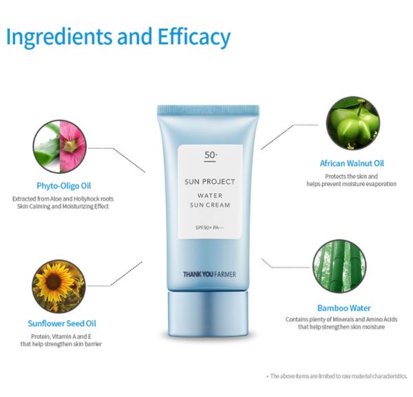 THANK YOU FARMER Sun Project Water Sun Cream 50ml SPF50+ PA+++ Korean skincare Kbeauty Cosmetics