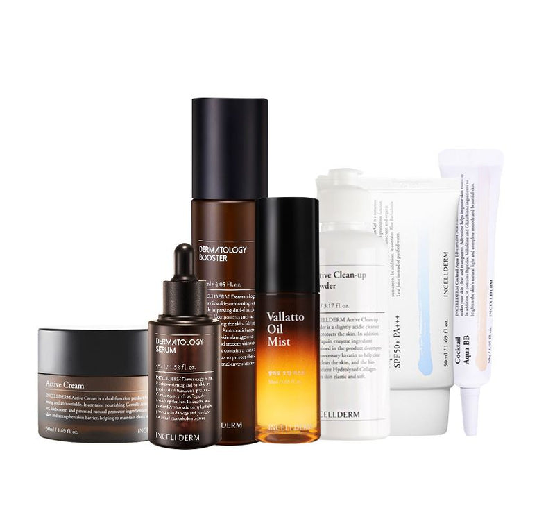 Incellderm 7 Set Cream Toner Serum Mist Calming Gel Cleanser Sunscreen, Cream, Toner, Serum, Mist, Calming Gel, Cleanser, Sunscreen
