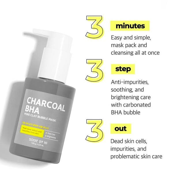 SOME BY MI Charcoal BHA Pore Clay Bubble Mask 120g.