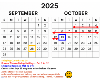[Delivery Notice]  Sept-Oct of 2025  - Holidays in Korea