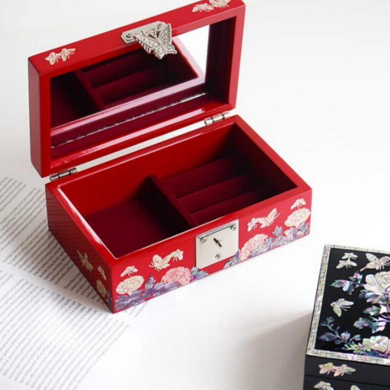 Mother-of-Pearl Peony & Butterfly Lacquer Jewelry Box 16cm