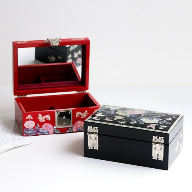 Mother-of-Pearl Peony & Butterfly Lacquer Jewelry Box 16cm