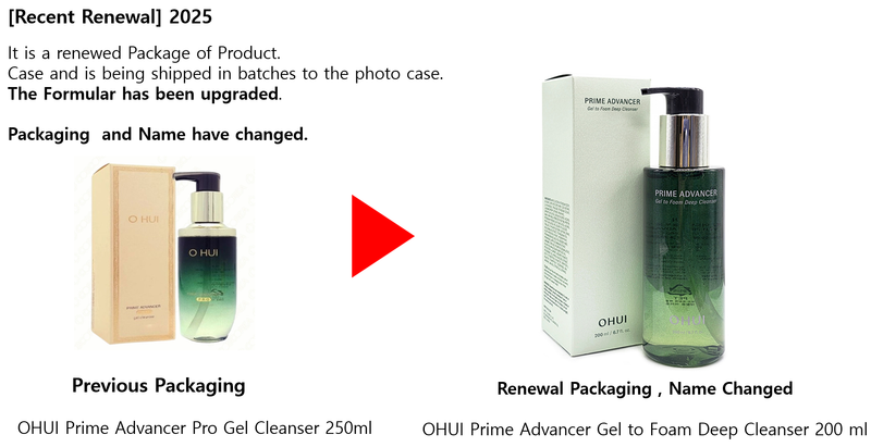 [Renewal] OHUI Prime Advancer Pro Gel Cleanser 250ml >>OHUI Prime Advancer Gel to Foam Deep Cleanser 200 ml