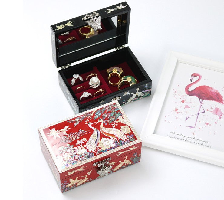 Mother-of-Pearl Inlaid Lacquerware Jewelry Box 13cm - Red, Black Color