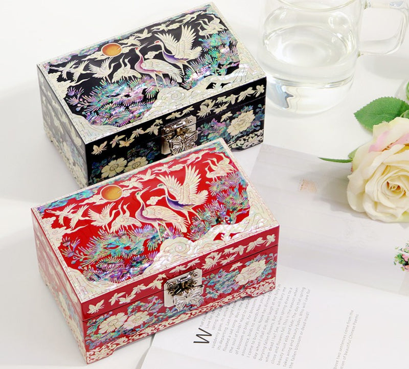 Mother-of-Pearl Inlaid Lacquerware Two-Layer Jewelry Box 15cm