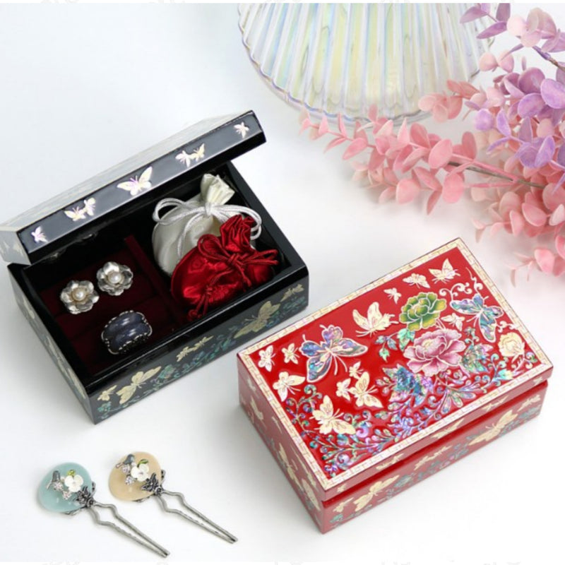 Mother-of-Pearl Inlaid Lacquerware Jewelry Box with Peony Pattern 15cm