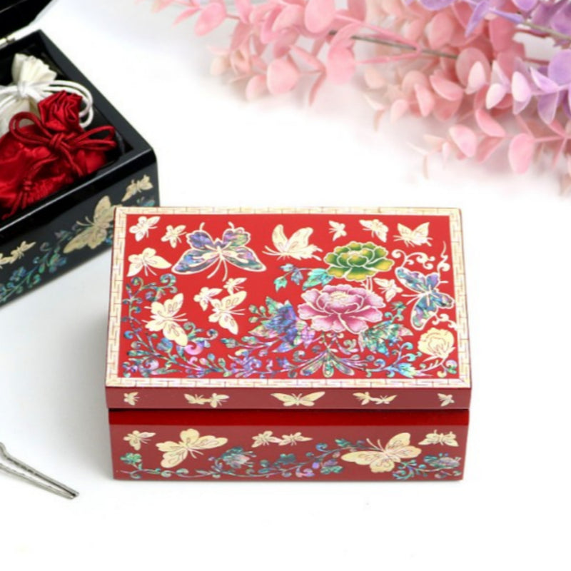 Mother-of-Pearl Inlaid Lacquerware Jewelry Box with Peony Pattern 15cm