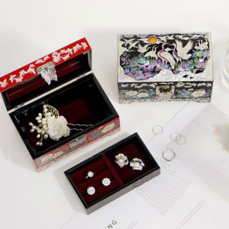 Mother-of-Pearl Inlaid Lacquerware Two-Layer Jewelry Box 15cm