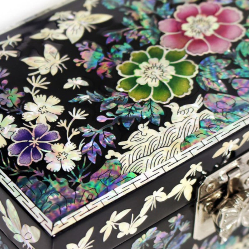 Mother-of-Pearl Inlaid Lacquerware Two-Layer Jewelry Box 15cm