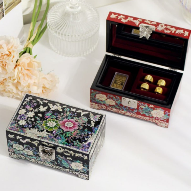Mother-of-Pearl Inlaid Lacquerware Two-Layer Jewelry Box 15cm