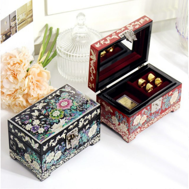 Mother-of-Pearl Inlaid Lacquerware Two-Layer Jewelry Box 15cm