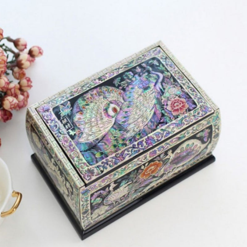 Mother-of-Pearl Peacock Blossom Multipurpose Lacquerware Box