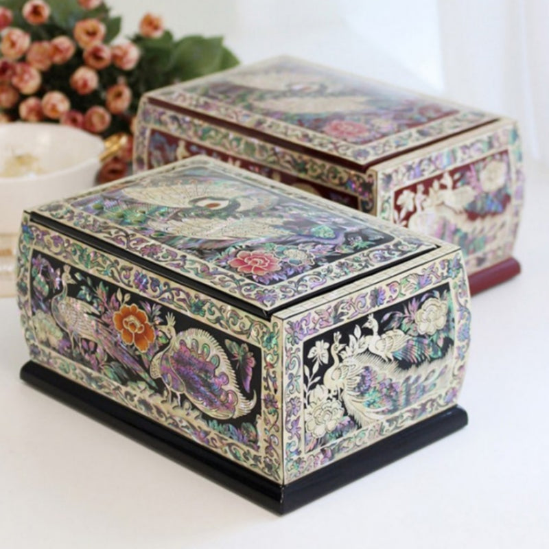 Mother-of-Pearl Peacock Blossom Multipurpose Lacquerware Box