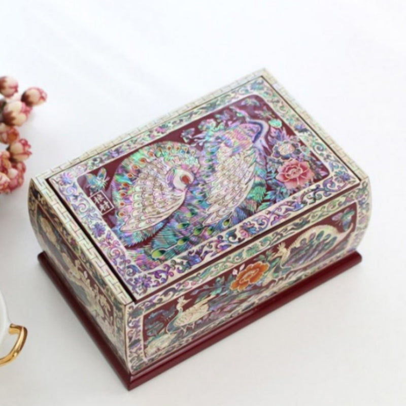 Mother-of-Pearl Peacock Blossom Multipurpose Lacquerware Box