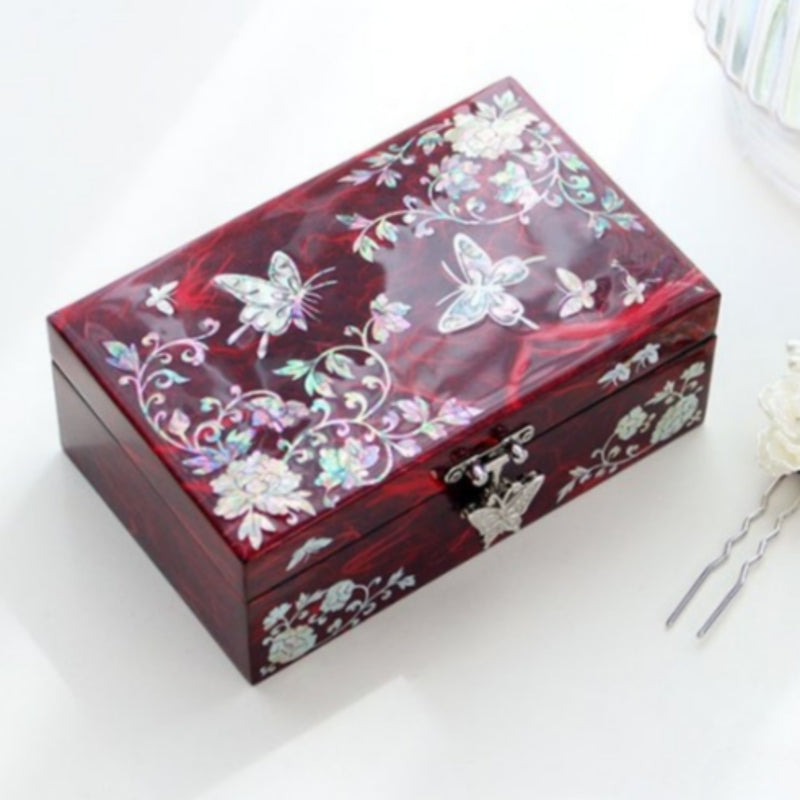 Mother-of-Pearl Hanji Peony & Butterfly Jewelry Box 16cm
