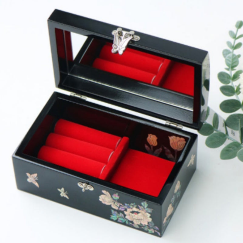 Mother-of-Pearl Inlaid Lacquerware Compact Jewelry Box 16cm