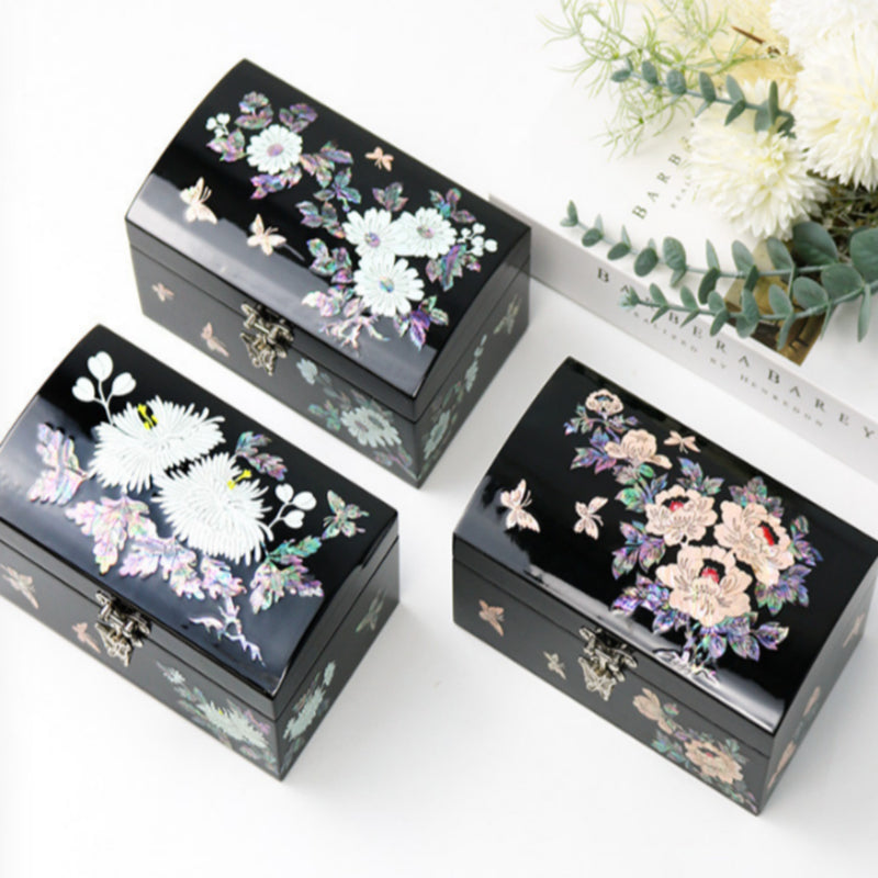 Mother-of-Pearl Inlaid Lacquerware Compact Jewelry Box 16cm