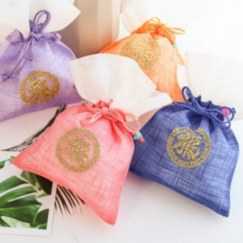 Small Korean Ramie Embroidered Lucky Bag - Random Color