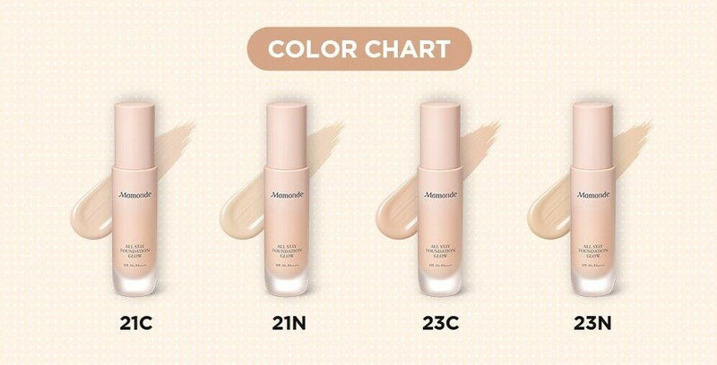 Mamonde All Stay Foundation Glow 30ml Color Chart