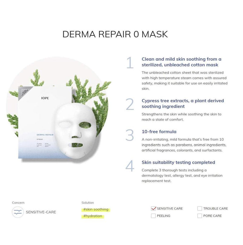 IOPE Derma Repair 0 Mask 24g x 10 sheets.