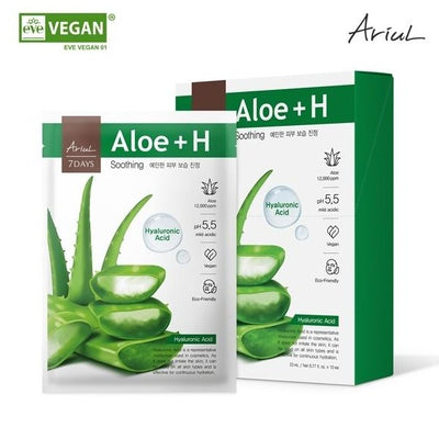 Ariul, ARIUL 7 Days Mask Sheet Aloe H 10ea, Soothing, Pre-soaked in rich serum-in-essence for a deep hydration, Made with 105% vegan-certified and biodegradable cellulose sheet