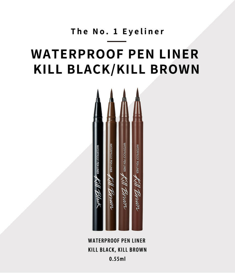 Kill Black, Kill Brown, Helps to draw an even line from start to end,  Subdivided color lineup into carbon black, Five different brown colors for various styles of eye makeup