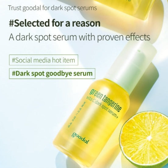 GOODAL Green Tangerine Vita C Dark Spot Serum 30ml is from bare visible hiddedn blemishes to freshly formed and easily remedied new blemishes.